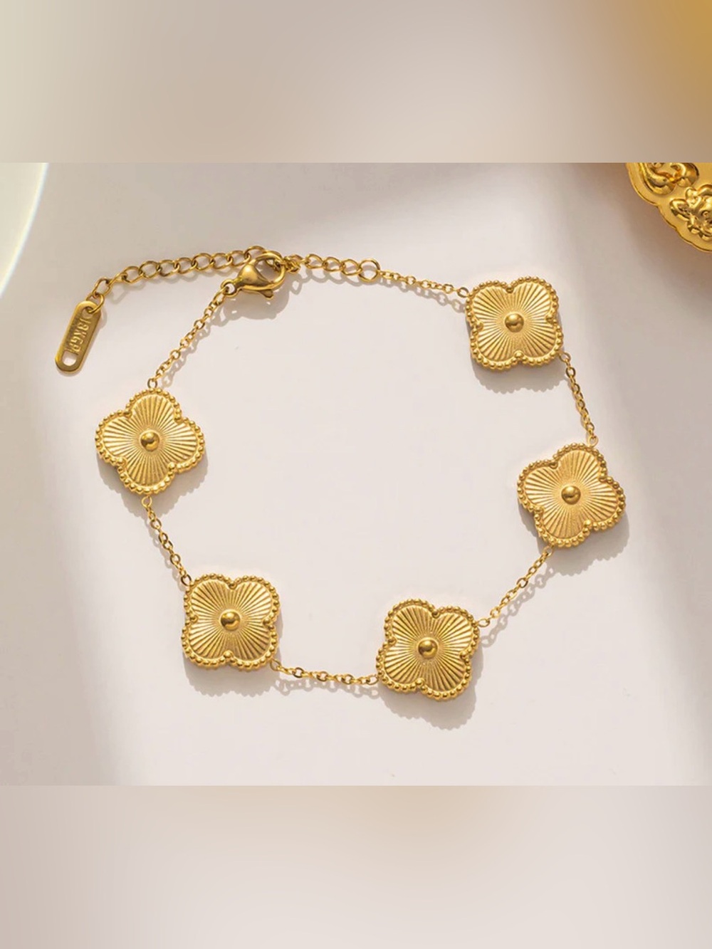 Gold Clover Link Bracelet - Elegant Floral Station Bracelet